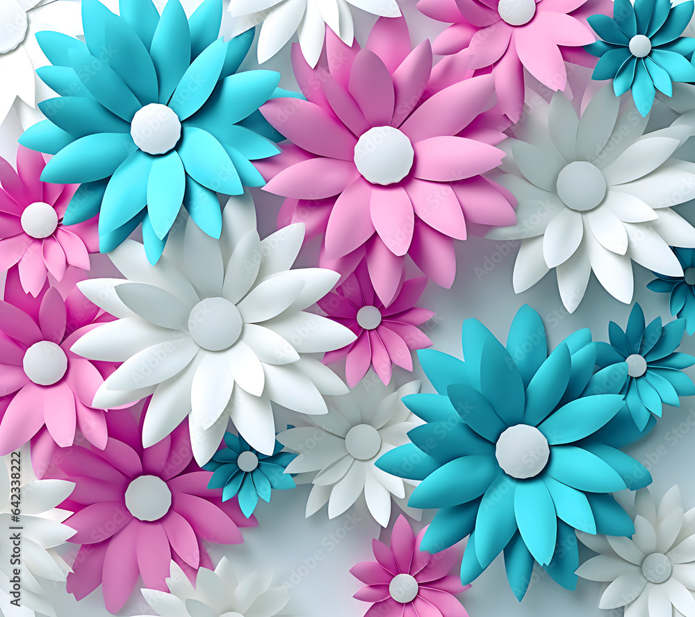 Obraz premium Beautiful bouquet of colorful modern flowers in wonderful harmony, 3D flowers.