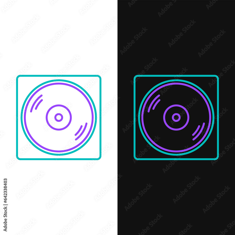 Line Vinyl player with a vinyl disk icon isolated on white and black background. Colorful outline concept. Vector