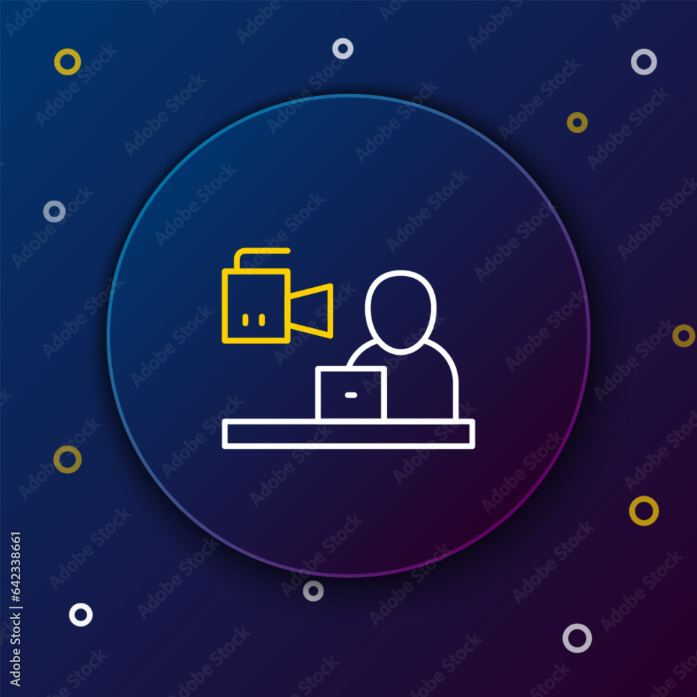 Line Breaking news icon isolated on blue background. News on television. News anchor broadcasting. Mass media. Evening news. Colorful outline concept. Vector Line Breaking news icon isolated on blue background. News on television. News anchor broadcasting. Mass media. Evening news. Colorful outline concept. Vector