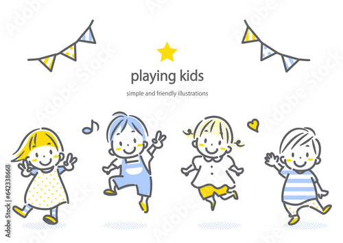 元気いっぱいの子どもたち　シンプルでカワイイ線画イラスト