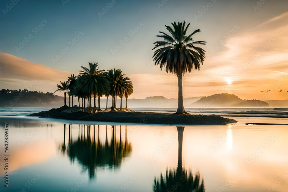 Obraz premium Palm trees and a tranquil atmosphere.