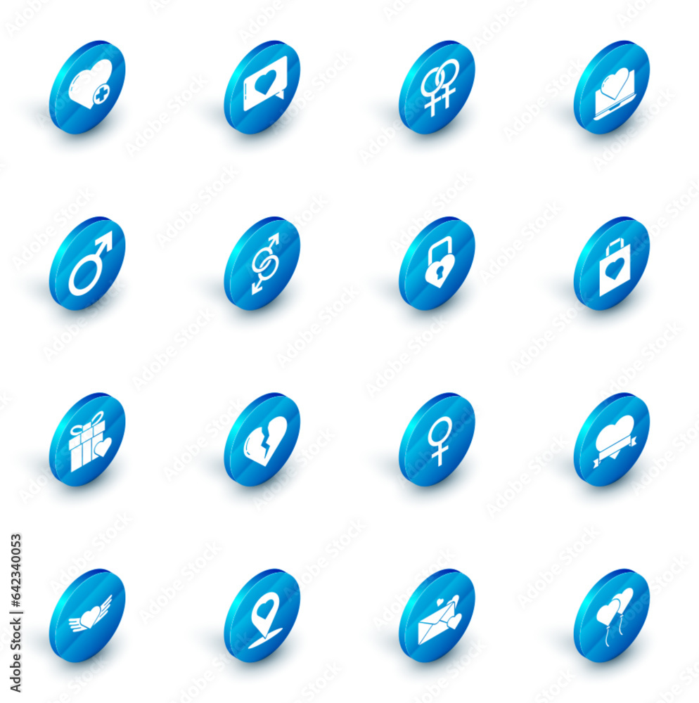 Set Like and heart, Female gender symbol, Laptop with, Male, Gift box, Shopping bag and Castle the shape of icon. Vector Set Like and heart, Female gender symbol, Laptop with, Male, Gift box, Shopping bag and Castle the shape of icon. Vector