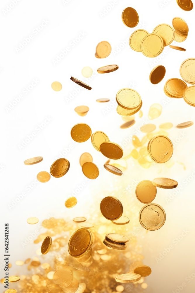 Obraz premium Falling Gold Coins in white background, AI generated Image