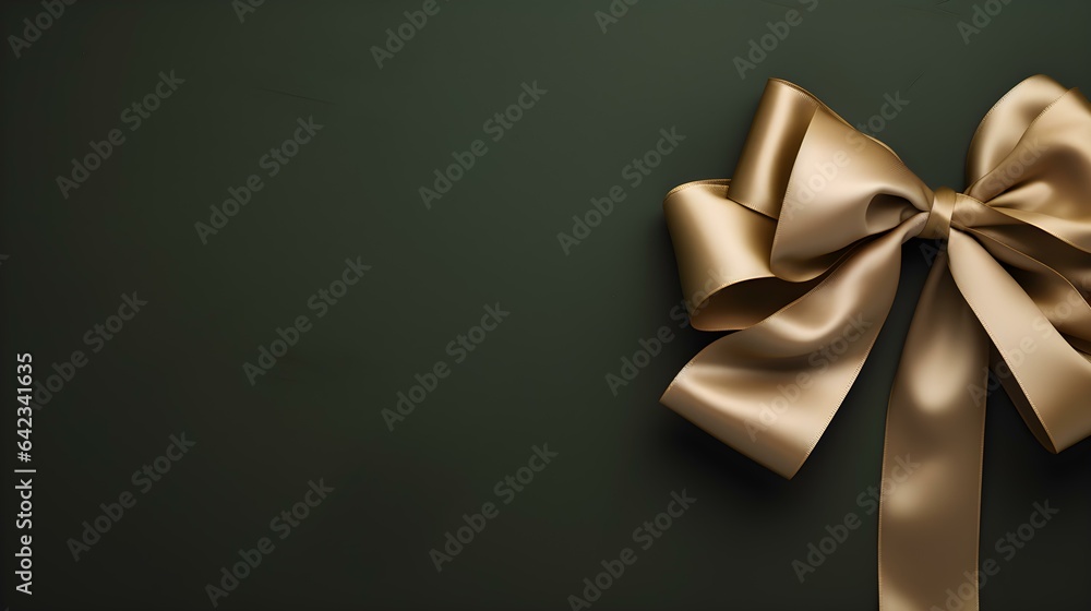 Khaki Gift Ribbon with a Bow in front of a dark Background. Festive Template for Holidays and Celebrations
Khaki Gift Ribbon with a Bow in front of a dark Background. Festive Template for Holidays and Celebrations