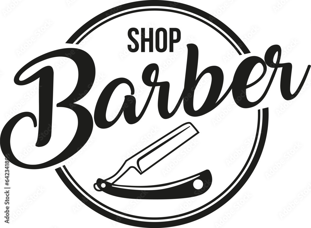 barber shop round logo with writing and razor barber shop round logo with writing and razor