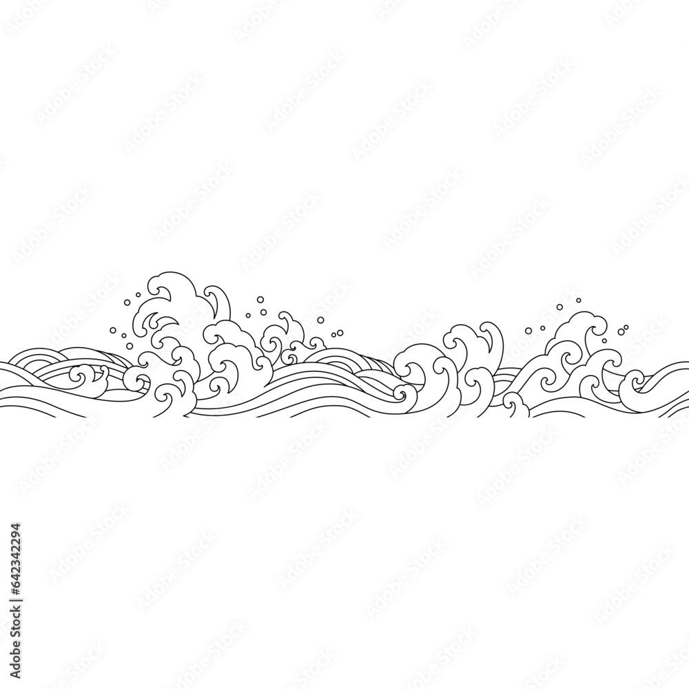 japan ocean wave seamless pattern thin line vector illustration for decoration,background,document,printing,ornament,pattern,etc