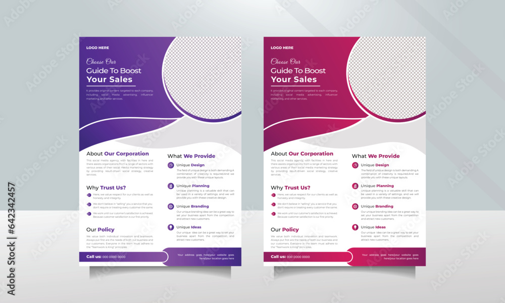 Corporate flyer template with colorful, abstract ideas.