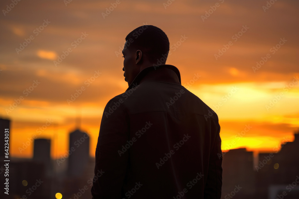 Young Black Man Watching Sunset