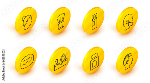 Set line Hairstyle for men, Aftershave, Human hair follicle, Mustache and beard, Shaving gel foam, brush and icon. Vector