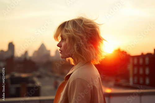 Mature Woman Admiring City Sunset