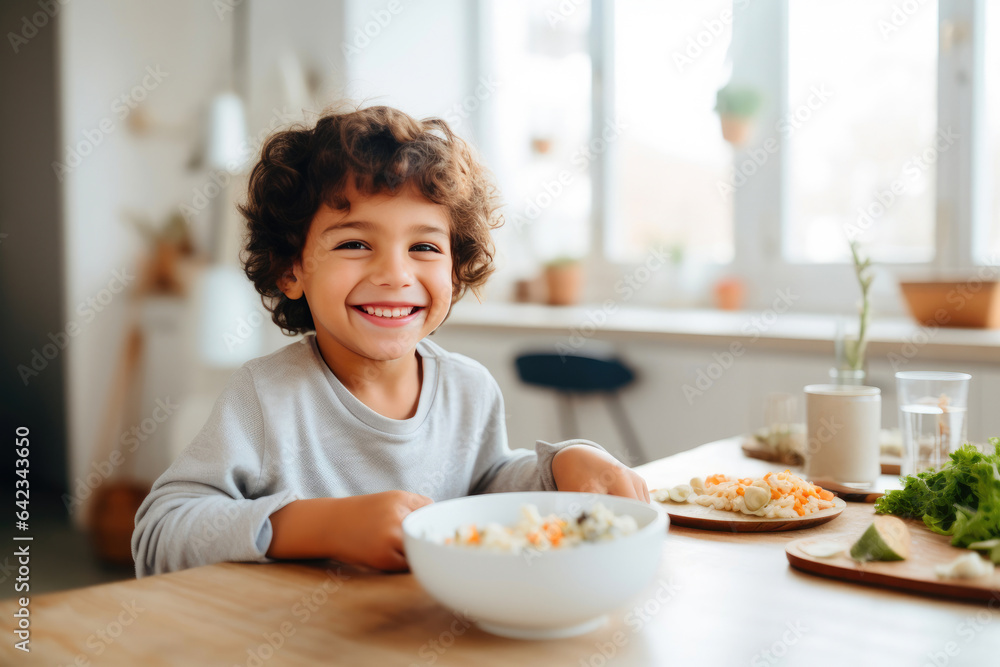 Joyful Youngster Feasting on a Delicious Meal Joyful Youngster Feasting on a Delicious Meal
