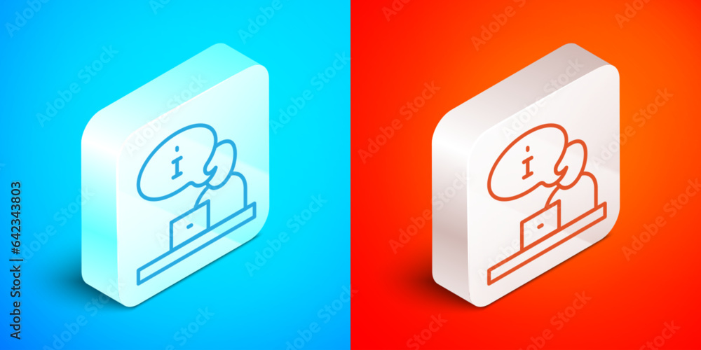 Isometric line Television report icon isolated on blue and red background. TV news. Silver square button. Vector Isometric line Television report icon isolated on blue and red background. TV news. Silver square button. Vector