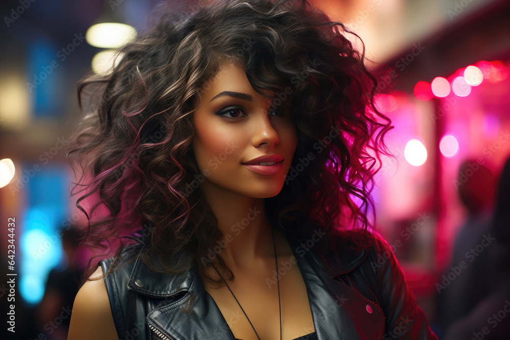 Fototapeta premium Sultry Black Woman in Chic Club Outfit
