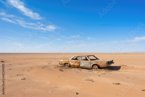 Lone Abandoned Car Lost in the Desert Sands