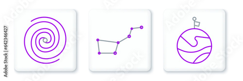 Set line Moon with flag, Black hole and Great Bear constellation icon. Vector