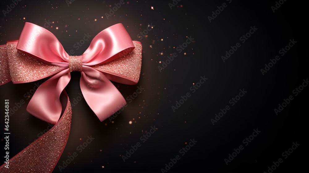 Pink Gift Ribbon with a Bow in front of a dark Background. Festive Template for Holidays and Celebrations
Pink Gift Ribbon with a Bow in front of a dark Background. Festive Template for Holidays and Celebrations