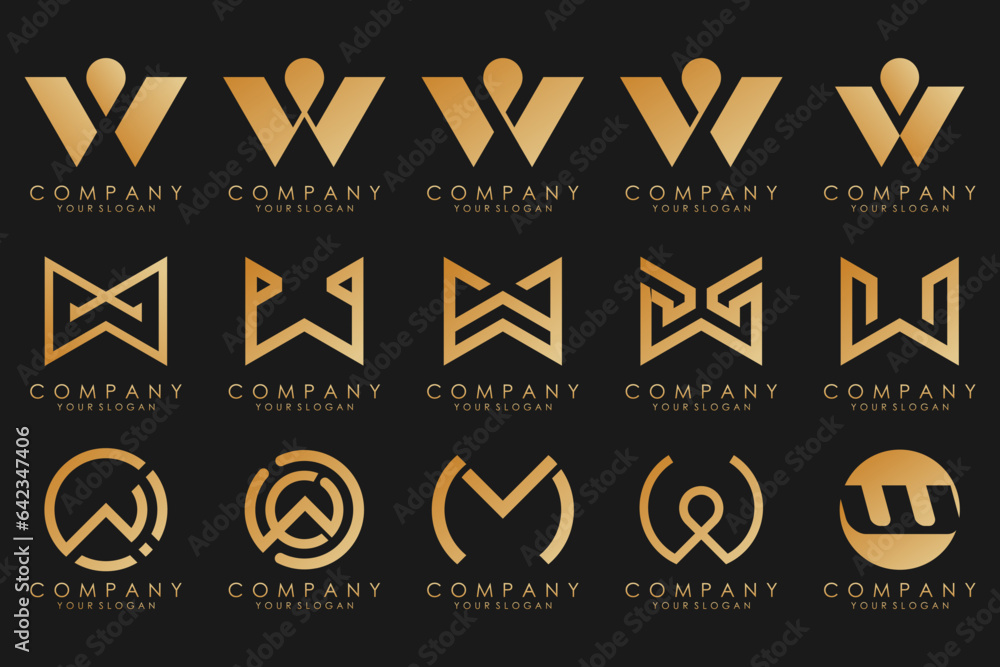 Abstract collection with letters W logo design. creative design logotype W with gold color. Abstract collection with letters W logo design. creative design logotype W with gold color.