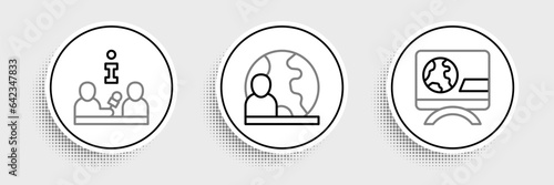 Set line Breaking news, Interview and World icon. Vector