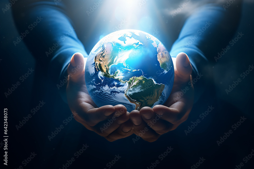 Close up of human hands holding Earth planet. Concept let's protect the planet together. Close up of human hands holding Earth planet. Concept let's protect the planet together.