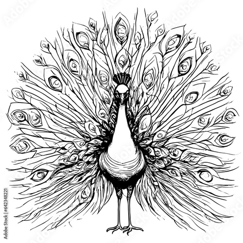 peacock vector animal illustration for design. Sketch tattoo design on white background