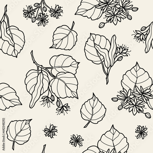 Hand drawn linden tree seamless pattern
