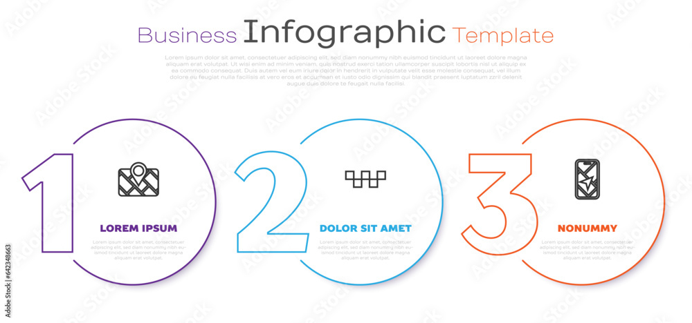 Set line Gps device with map, Taxi car roof and City navigation. Business infographic template. Vector