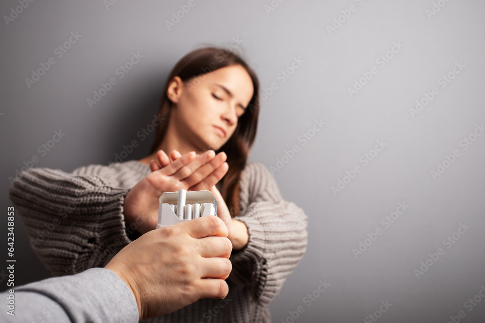 quit smoking teenager, teen girl refuses cigarettes quit smoking teenager, teen girl refuses cigarettes