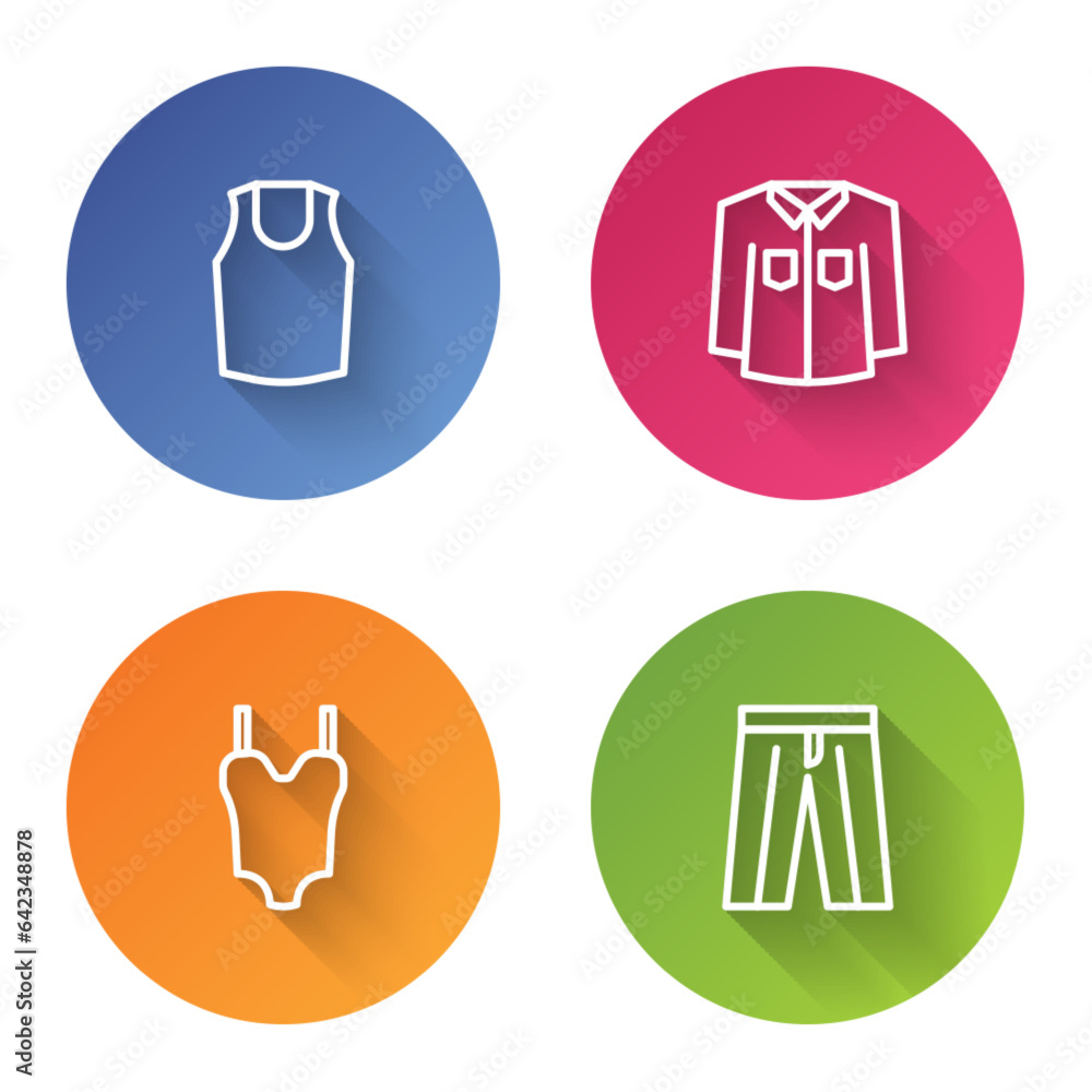 Set line Undershirt, Shirt, Swimsuit and Pants. Color circle button. Vector Set line Undershirt, Shirt, Swimsuit and Pants. Color circle button. Vector