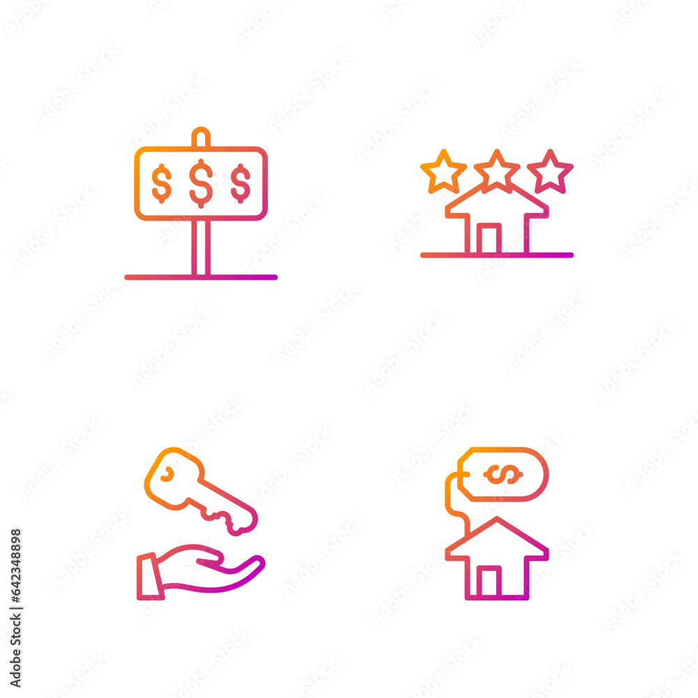 Set line House with dollar, key, and Real estate. Gradient color icons. Vector Set line House with dollar, key, and Real estate. Gradient color icons. Vector