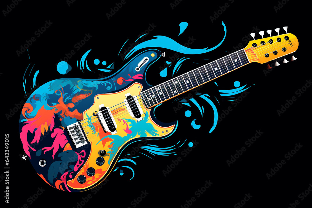 Obraz premium cool guitar cartoon vector , Generative AI 