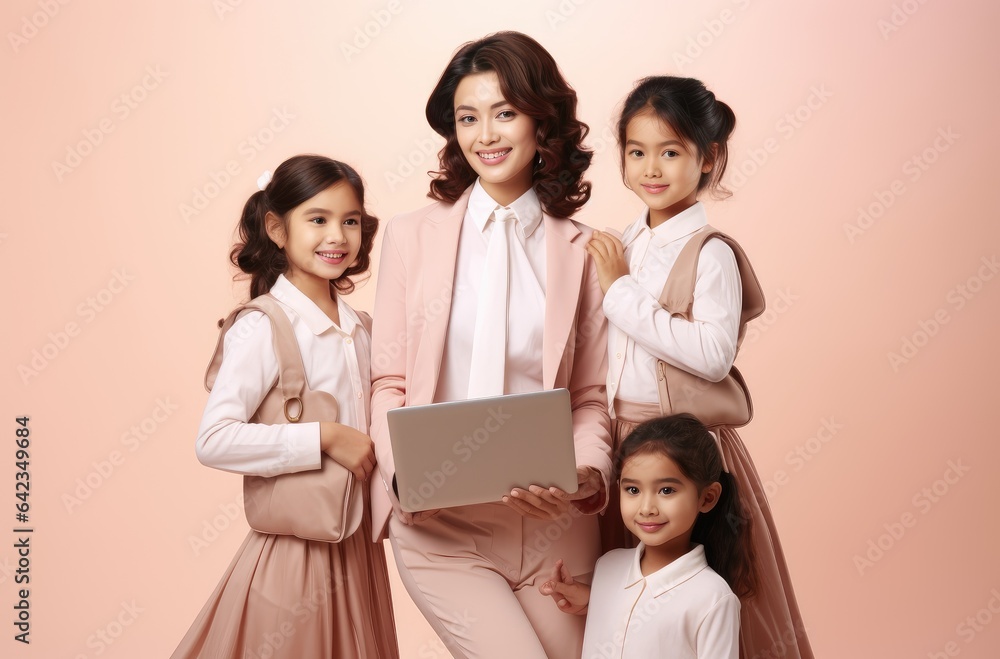 man woman with children in the office man woman with children in the office