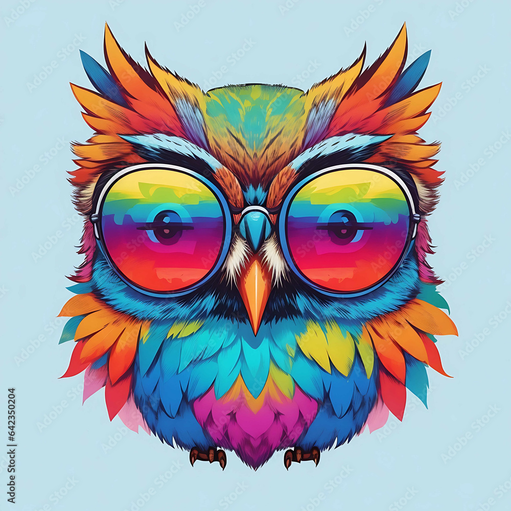 Colorful Illustration of a Happy Owl With a White Background