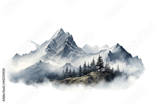 Panoramic Mountain isolated on a transparent background. Generative Ai © rzrstudio