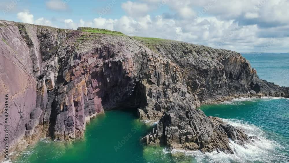 Cliffs and Fields over Porthclais from a drone, St Davids, Haverfordwest, Wales, England Cliffs and Fields over Porthclais from a drone, St Davids, Haverfordwest, Wales, England