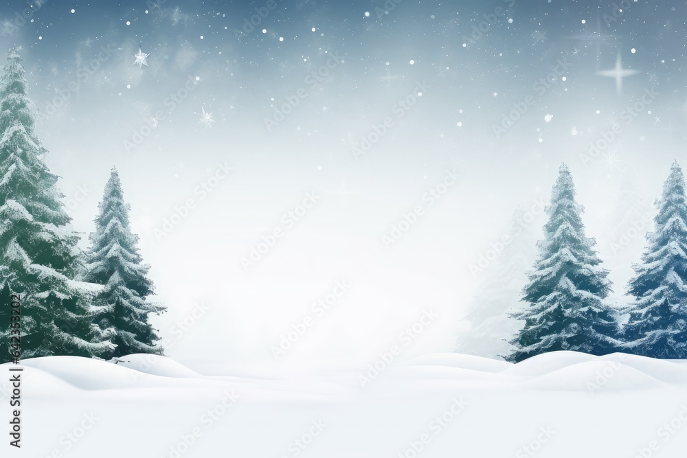 Snow winter Christmas landscape. Trees in a snowy background