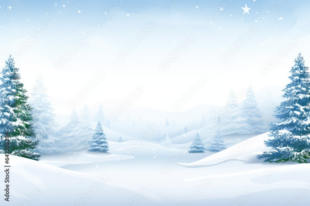 Snow winter Christmas landscape. Trees in a snowy background