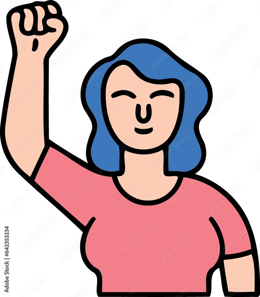 person white woman with blue hair raised clenched fist created with Generative AI technology