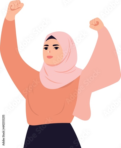 person muslim woman clenched fist raised created with Generative AI technology