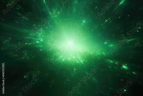 Abstract glowing green light effect with sparkling rays