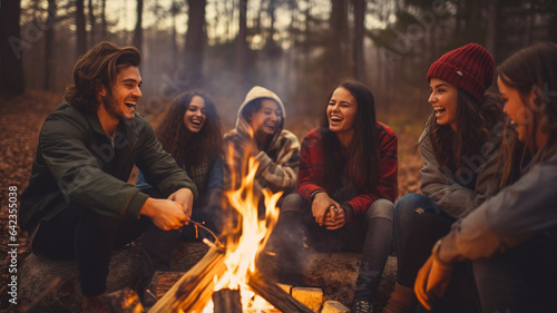 friends having fun in forest