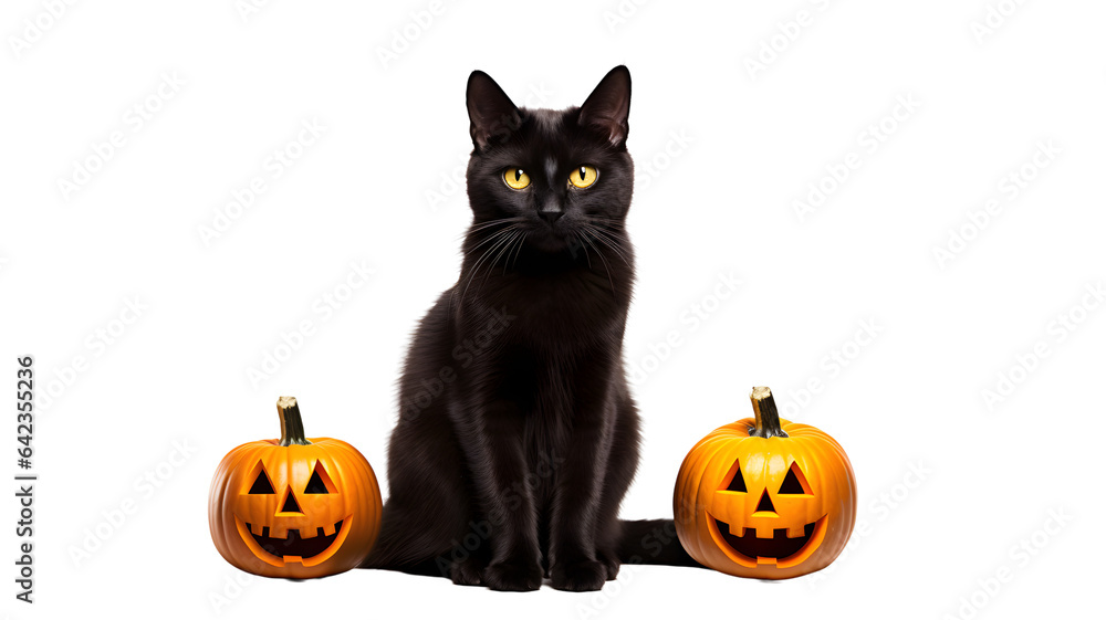 halloween black cat on transparent background PNG