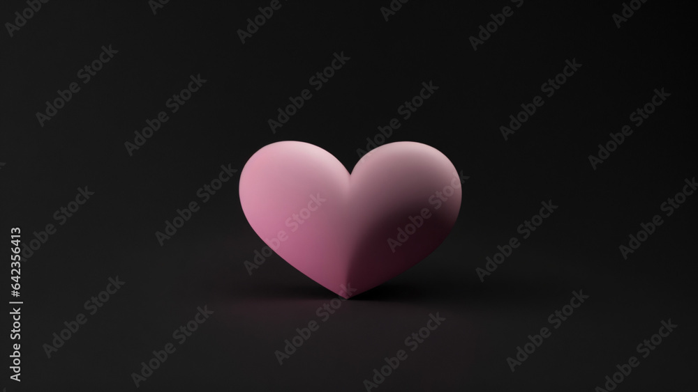 Pink heart on a black background. 3d rendering, 3d illustration.