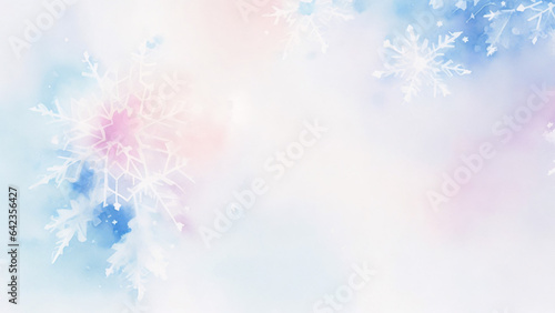 Winter background with snowflakes and bokeh lights. Watercolor illustration.