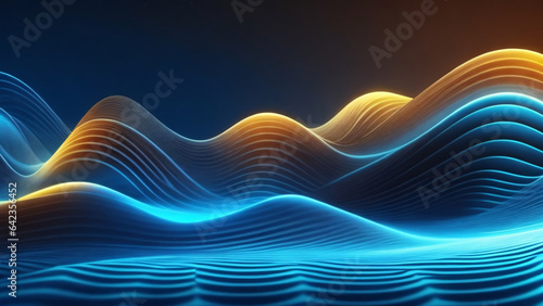 abstract wavy background with blue and orange lines, 3d render
