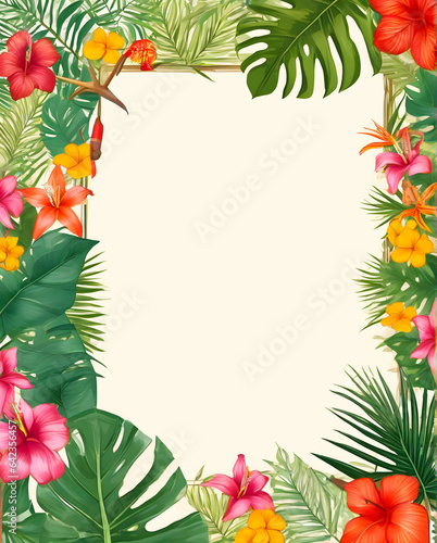 Mockup floral template frame with flowers and plants
