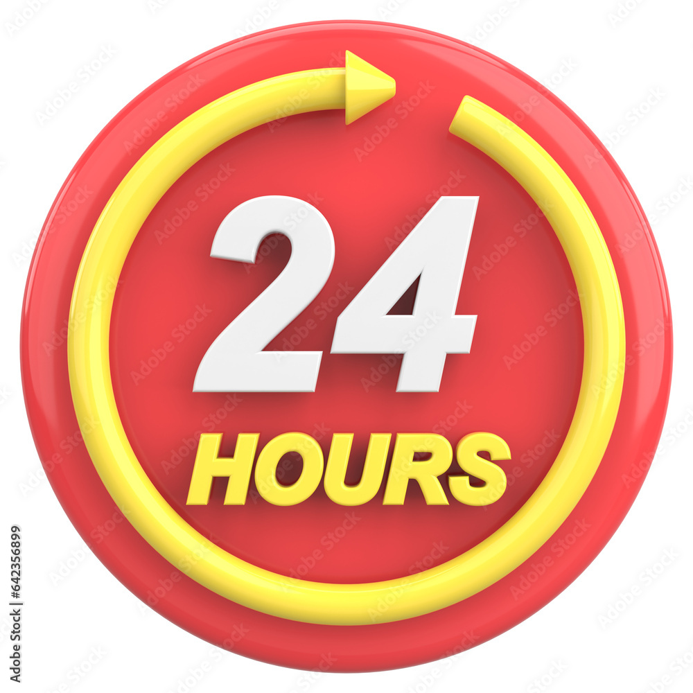 24 hours icon. Open all day. 3D illustration. 24 hours icon. Open all day. 3D illustration.