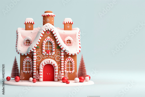 Beautiful Christmas gingerbread house. Copy space.