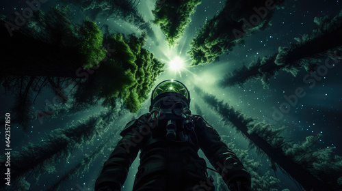 astronaut green sky background