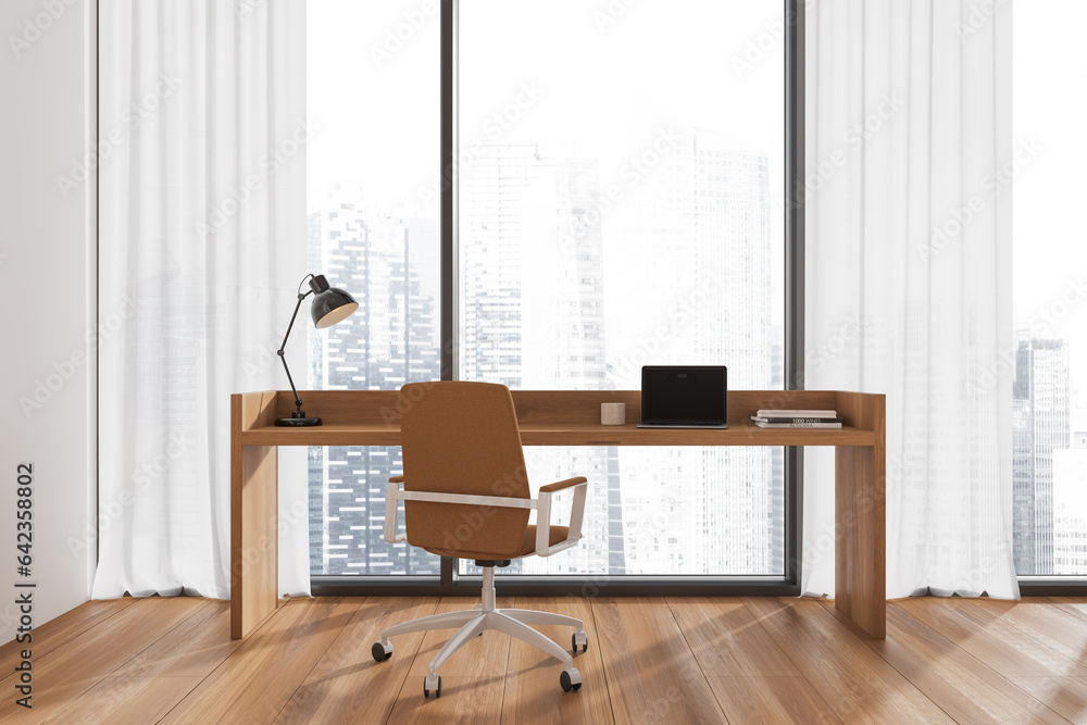 Panoramic white home office interior Panoramic white home office interior