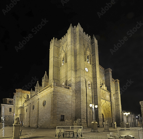 Avila Cathedral in the evening - considered as the first Gothic Cathedral in Spain, Castile and Leon, Spain, World Heritage Site by UNESCO